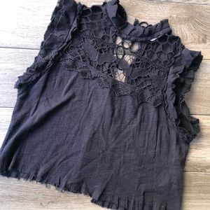 Free People Tie back lace shirt